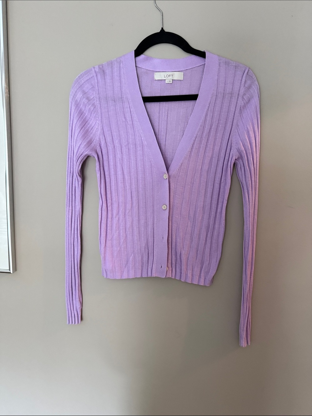 LOFT Lilac Ribbed V-Neck Button-Up Cardigan